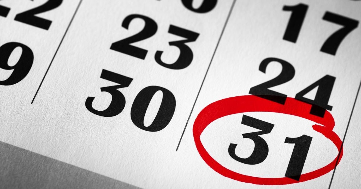 calendar with December 31 circled